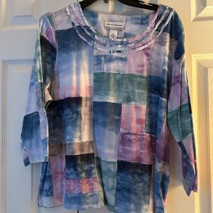 Alfred Dunner Blue and Pink 3/4 Sleeve Boxy Blouse